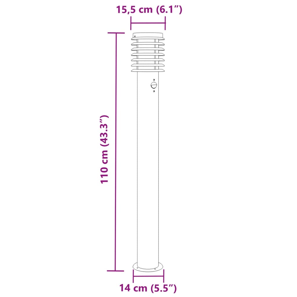 Luminaires de chemin avec détecteur de mouvement 3 pièces Noir 110cm Inox.