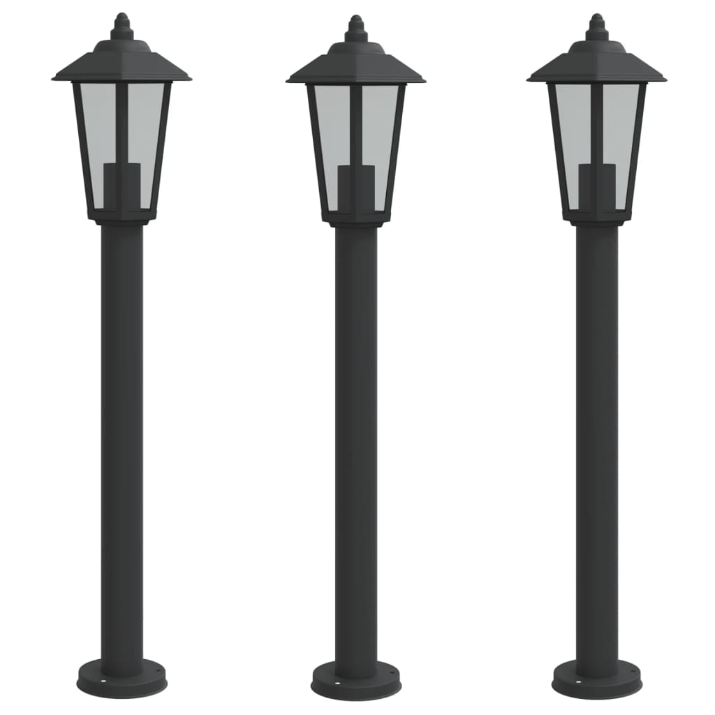 Lampes de chemin 3 pièces noir 80 cm en acier inoxydable