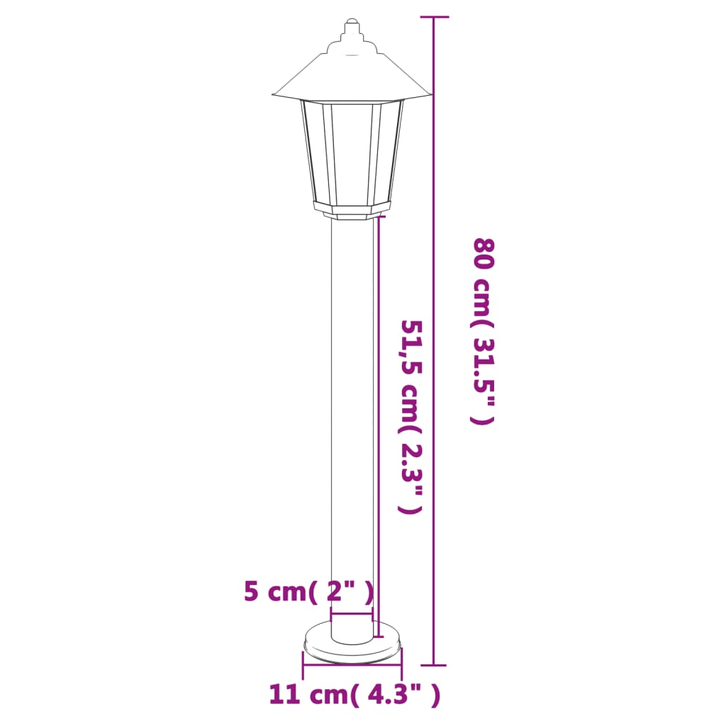 Lampes de chemin 3 pièces noir 80 cm en acier inoxydable