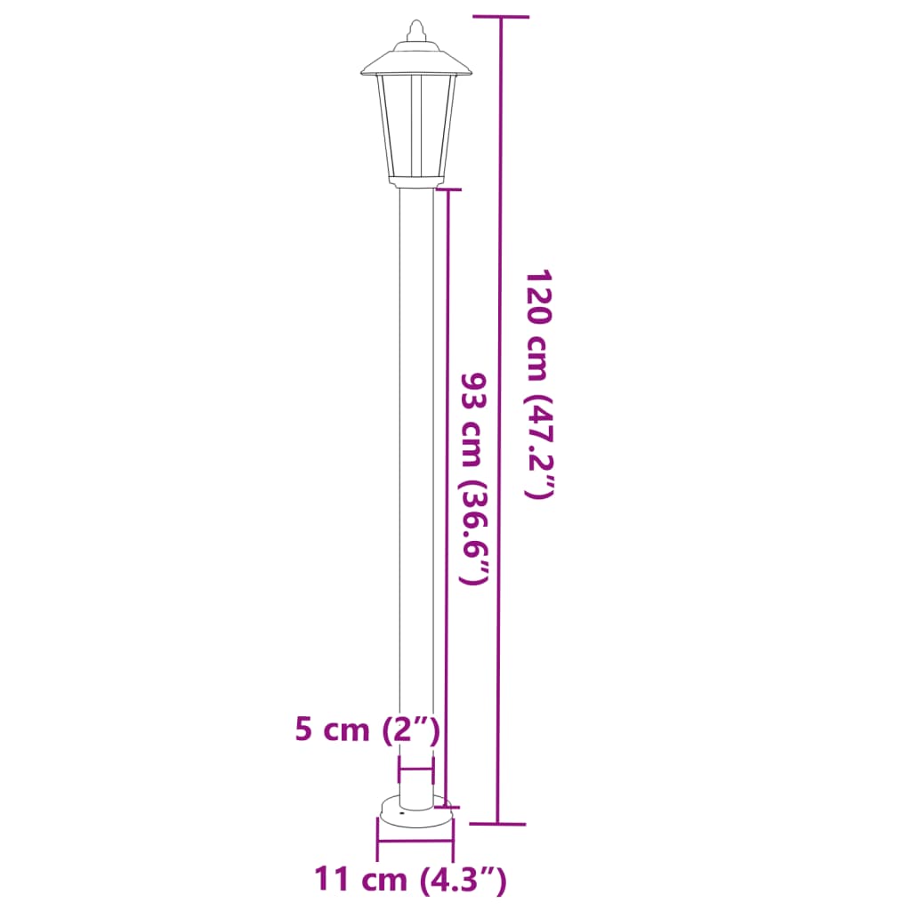 Lampe de chemin noire 120 cm en acier inoxydable