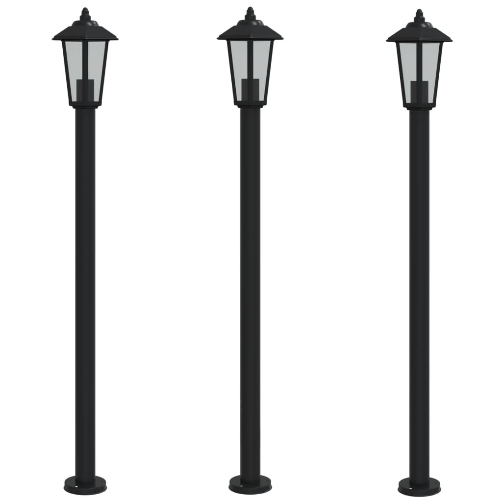 Lampes de chemin 3 pièces noires 120 cm en acier inoxydable