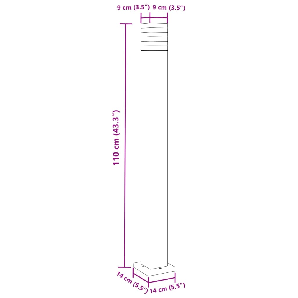 Borne lumineuse noire 110 cm aluminium