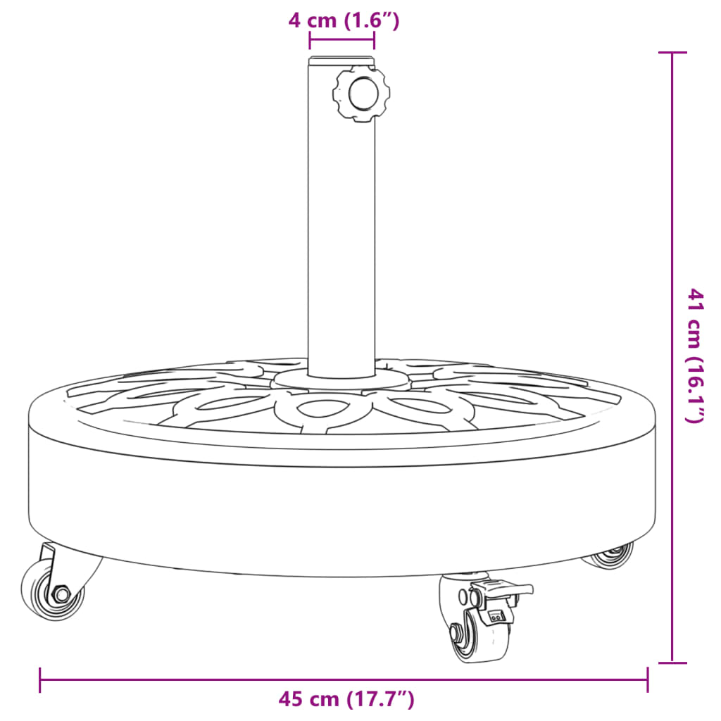 Sonnenschirmständer mit Rollen für Ø38/48 mm Mast 27 kg Rund