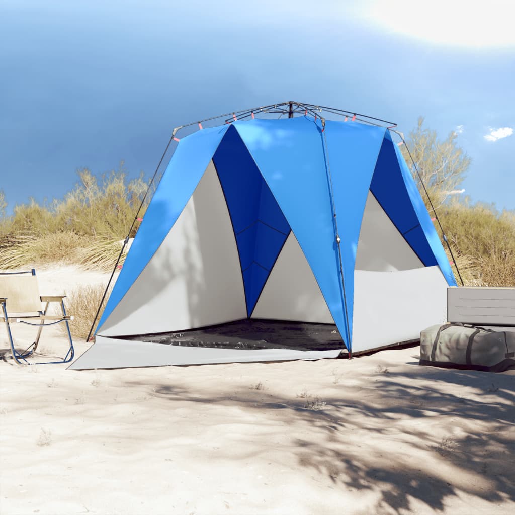 Tente de plage 4 personnes bleu azur dégagement rapide étanche