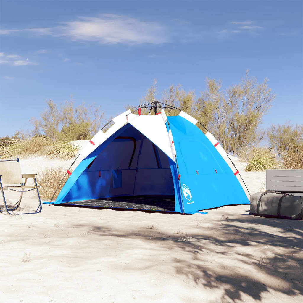 Tente de plage 3 personnes bleu azur à dégagement rapide étanche