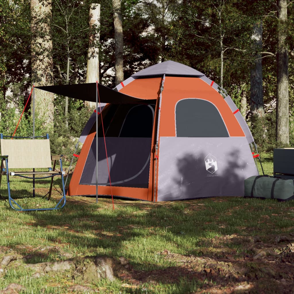 Tente de camping 4 personnes gris et orange à dégagement rapide