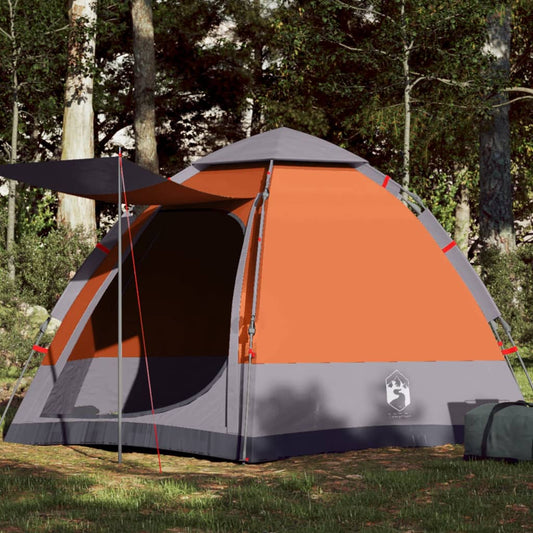 Campingzelt 4 Personen Grau und Orange Quick Release