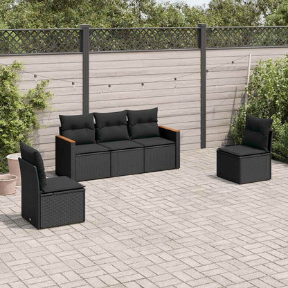 5-tlg. Garten-Sofagarnitur mit Kissen Schwarz Poly Rattan