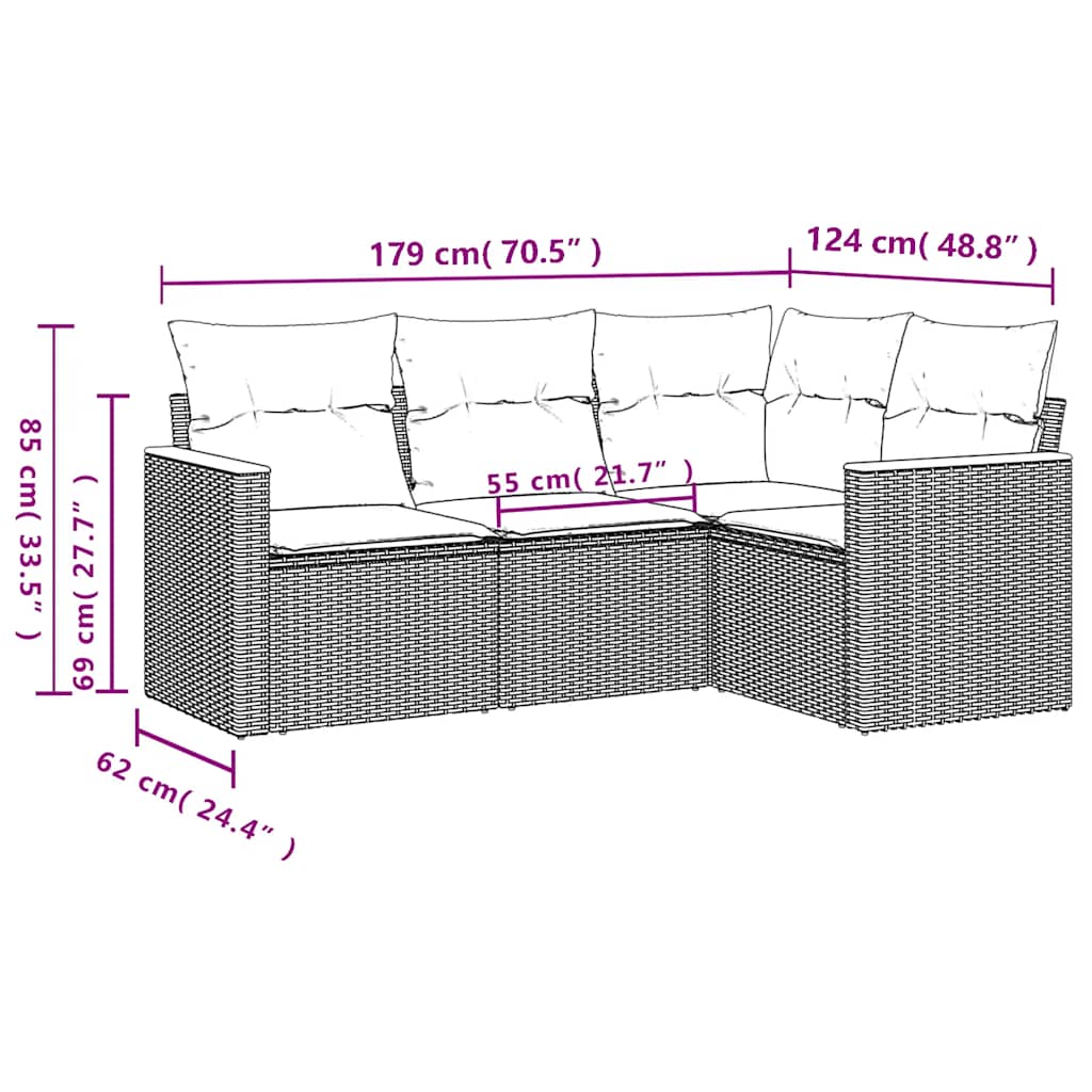 4-tlg. Garten-Sofagarnitur mit Kissen Schwarz Poly Rattan