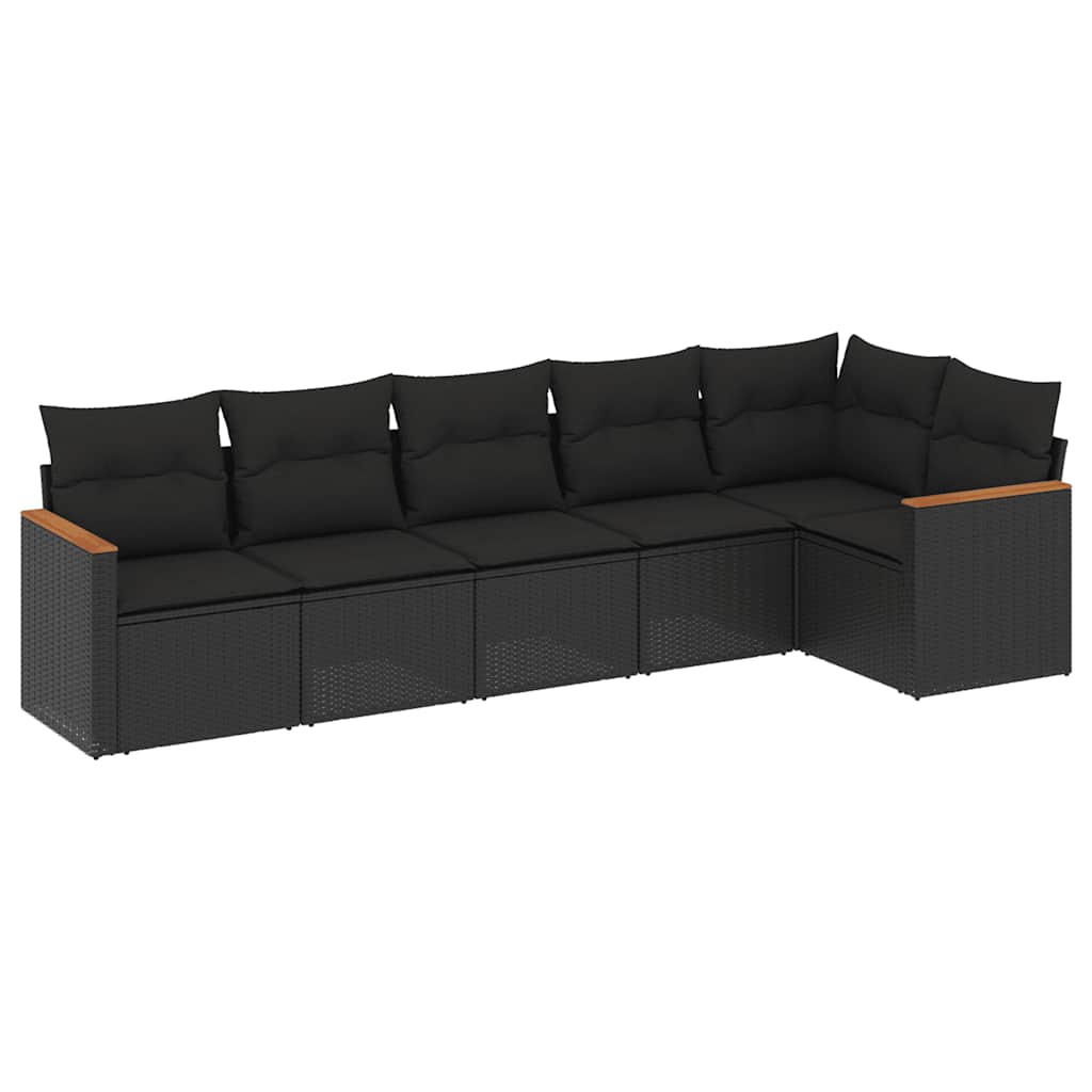6-tlg. Garten-Sofagarnitur mit Kissen Schwarz Poly Rattan