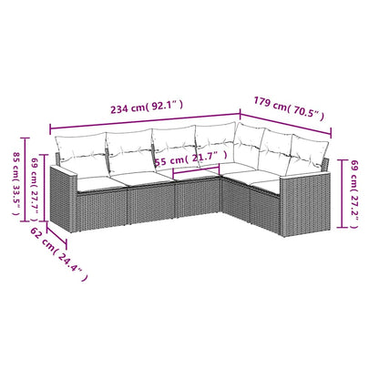 6-tlg. Garten-Sofagarnitur mit Kissen Schwarz Poly Rattan