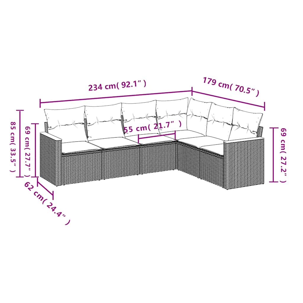 6-tlg. Garten-Sofagarnitur mit Kissen Schwarz Poly Rattan