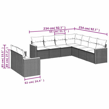 9-tlg. Garten-Sofagarnitur mit Kissen Schwarz Poly Rattan