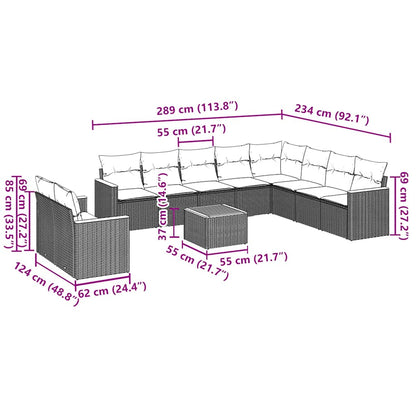 11-tlg. Garten-Sofagarnitur mit Kissen Schwarz Poly Rattan