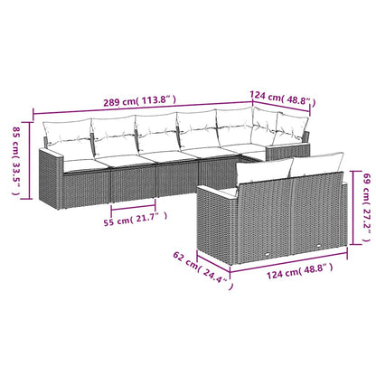 8-tlg. Garten-Sofagarnitur mit Kissen Schwarz Poly Rattan