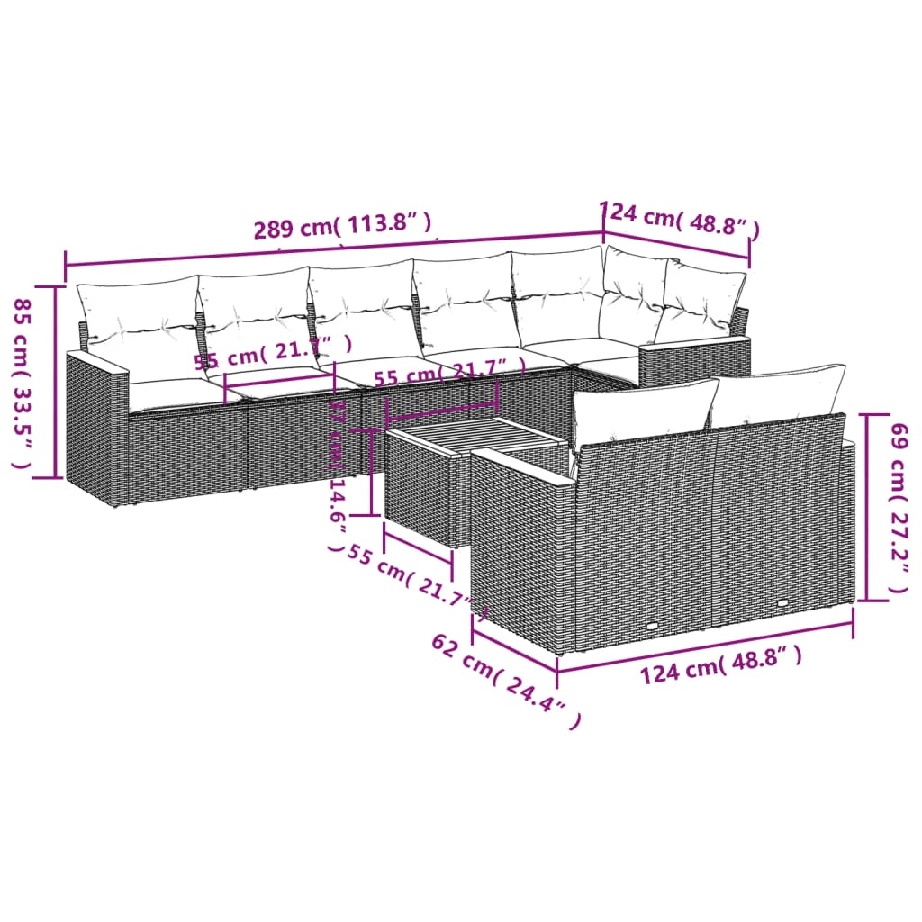 Patio Sofa Set 8-Sitzer Black