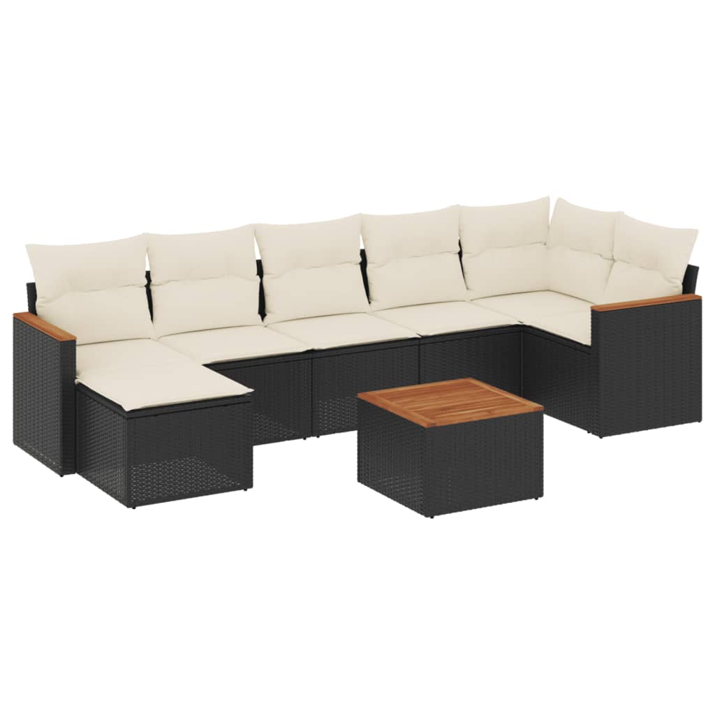 8-piece garden sofa set with cushions, black poly rattan