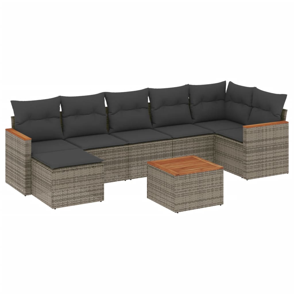 8-tlg. Garten-Sofagarnitur mit Kissen Grau Poly Rattan