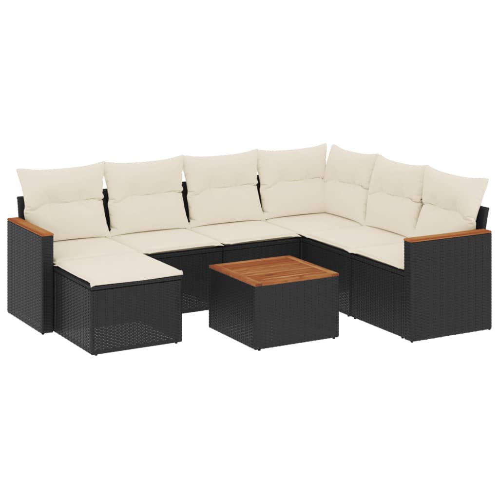 8-piece garden sofa set with cushions, black poly rattan