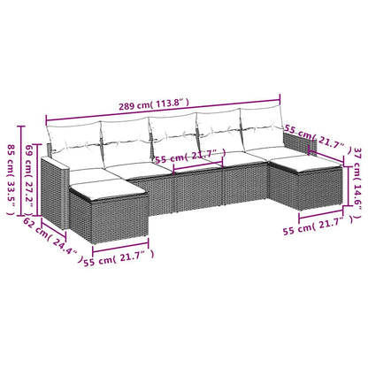 7-tlg. Garten-Sofagarnitur mit Kissen Schwarz Poly Rattan