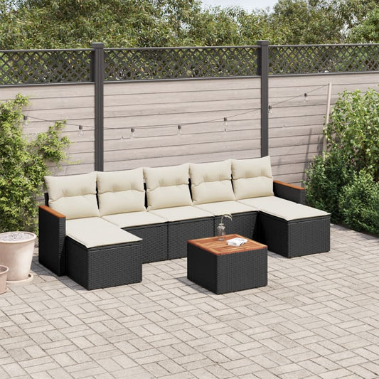 8-piece garden sofa set with cushions, black poly rattan