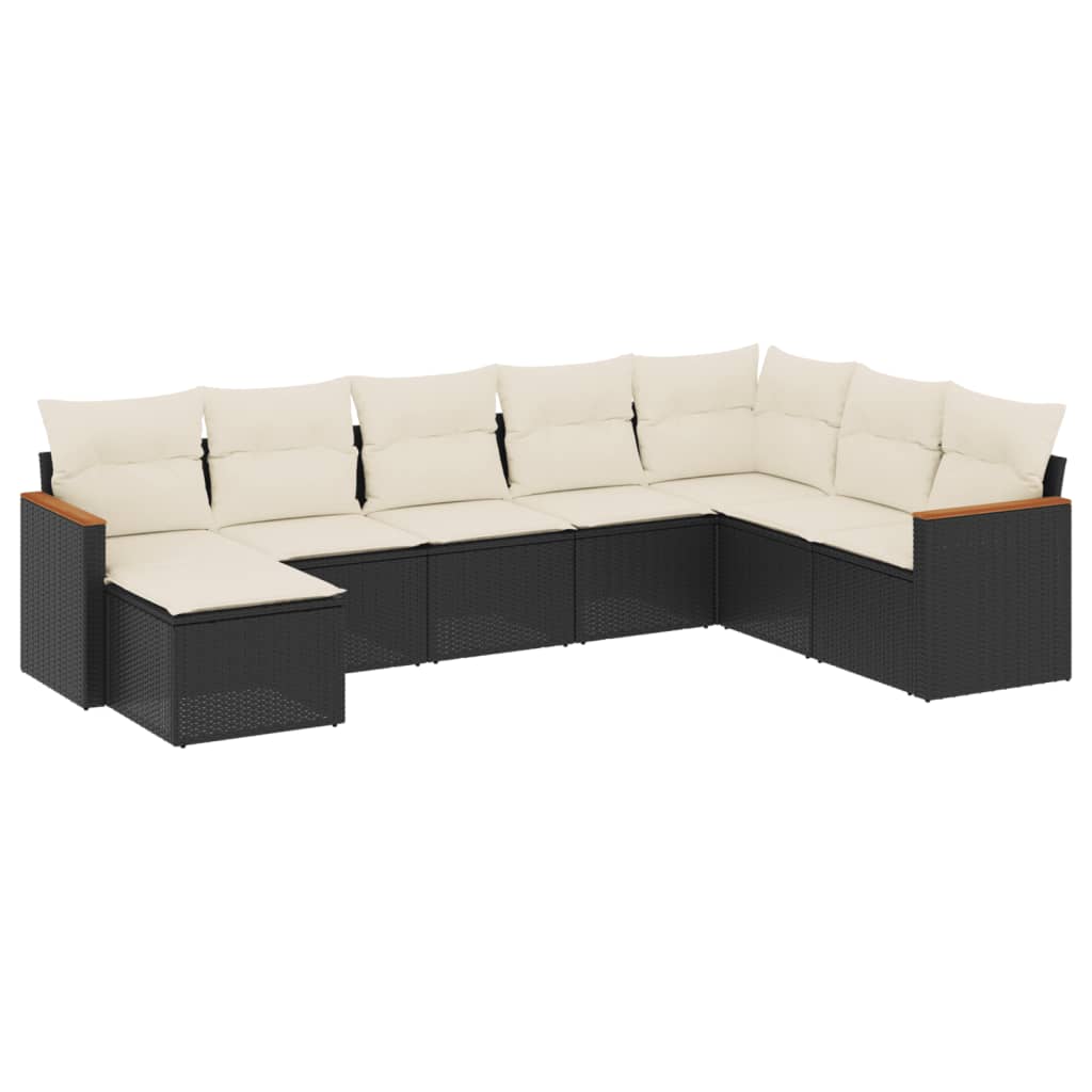 8-piece garden sofa set with cushions, black poly rattan