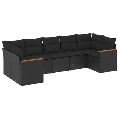 7-tlg. Garten-Sofagarnitur mit Kissen Schwarz Poly Rattan