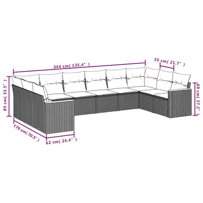 10-tlg. Garten-Sofagarnitur mit Kissen Schwarz Poly Rattan