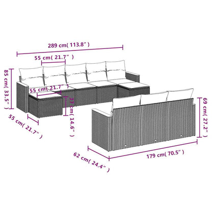 10-tlg. Garten-Sofagarnitur mit Kissen Schwarz Poly Rattan