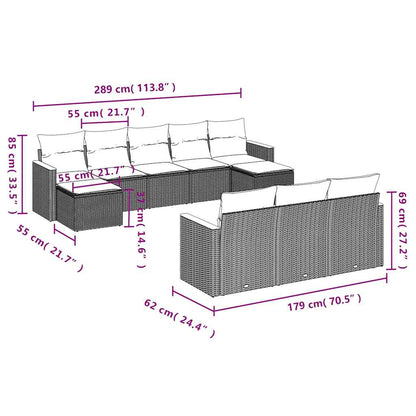 10-tlg. Garten-Sofagarnitur mit Kissen Schwarz Poly Rattan