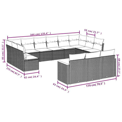 13-tlg. Garten-Sofagarnitur mit Kissen Schwarz Poly Rattan