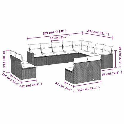 12-tlg. Garten-Sofagarnitur mit Kissen Schwarz Poly Rattan