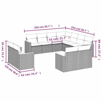 11-tlg. Garten-Sofagarnitur mit Kissen Schwarz Poly Rattan