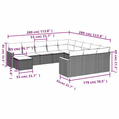 12-tlg. Garten-Sofagarnitur mit Kissen Schwarz Poly Rattan
