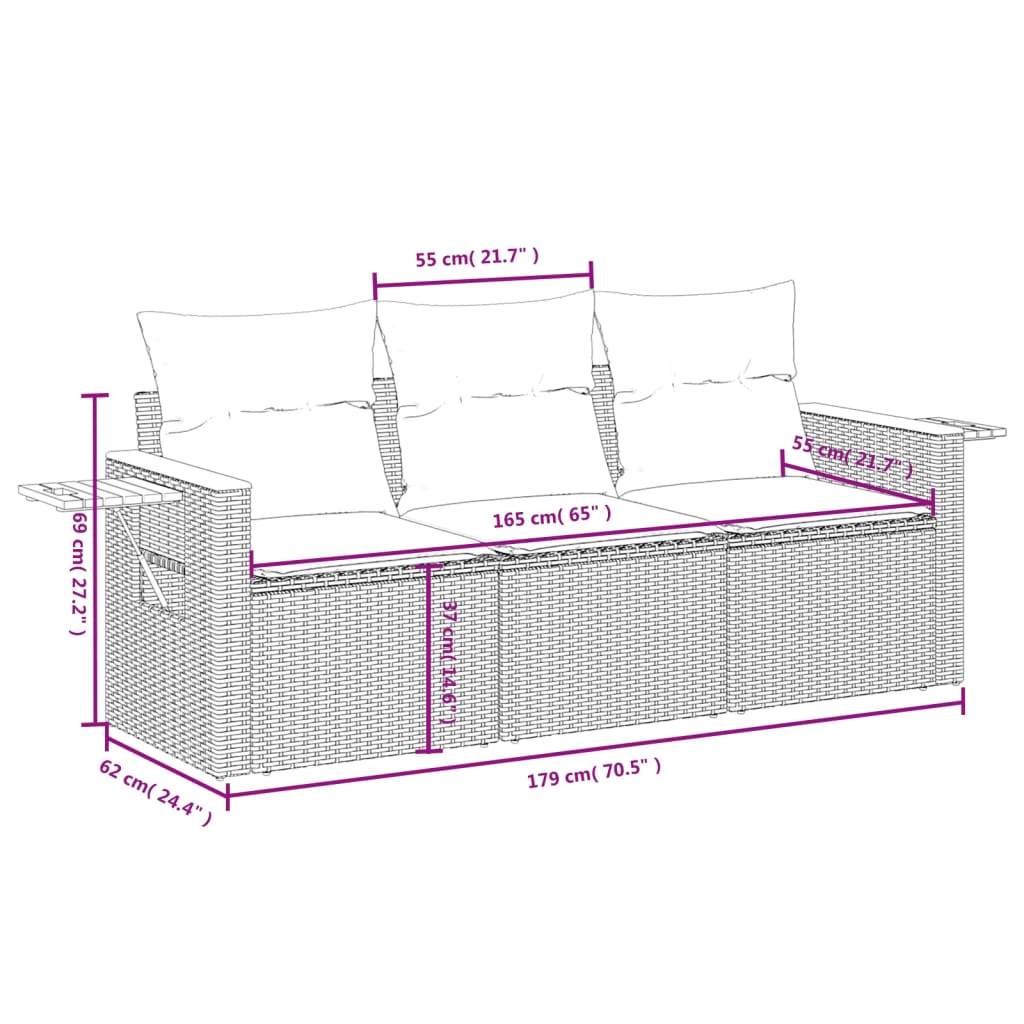 Patio Sofa Set 3-Sitzer Beige and Grey