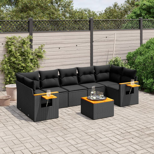 Ensemble de canapés de jardin 8 pièces avec coussins, en polyrotin noir