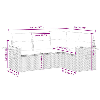 4-tlg. Garten-Sofagarnitur mit Kissen Beige Poly Rattan