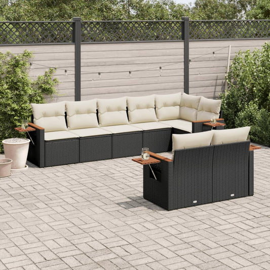Ensemble de canapés de jardin 8 pièces avec coussins, en polyrotin noir