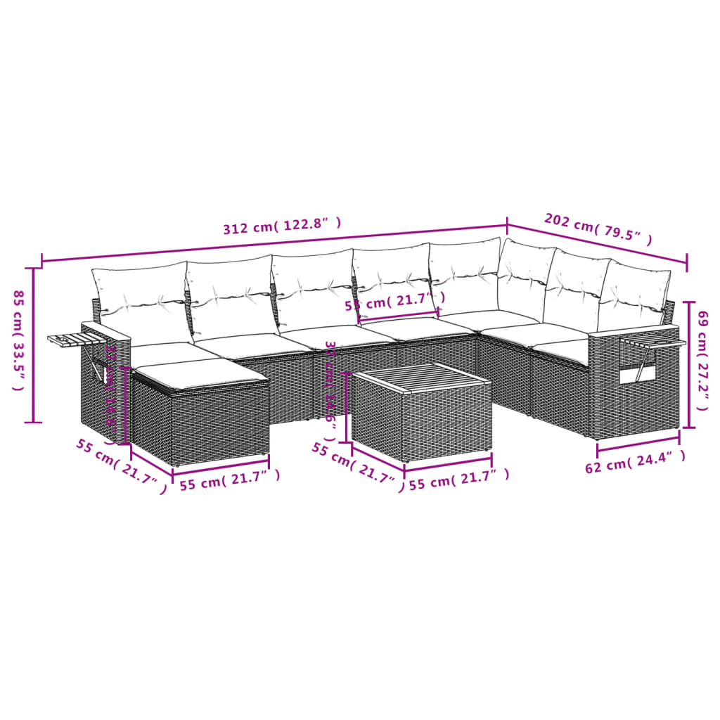 Patio Sofa Set 9-Sitzer Black