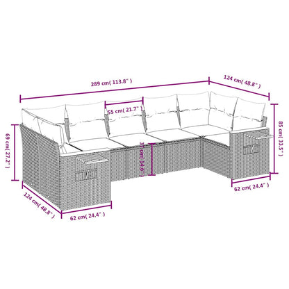 7-tlg. Garten-Sofagarnitur mit Kissen Schwarz Poly Rattan