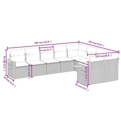 9-tlg. Garten-Sofagarnitur mit Kissen Schwarz Poly Rattan
