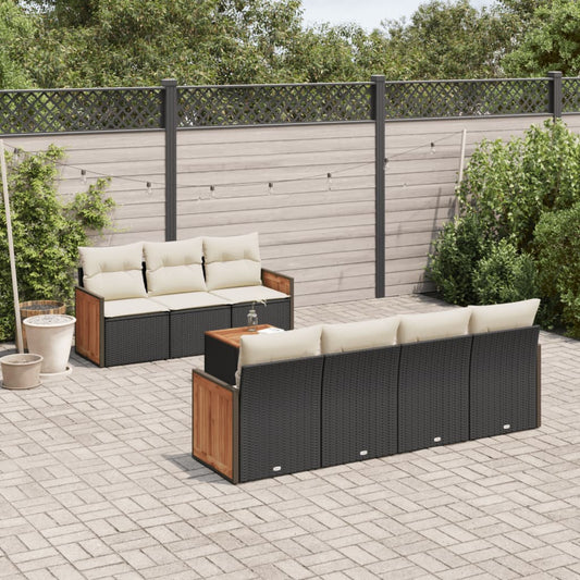 8-piece garden sofa set with cushions, black poly rattan