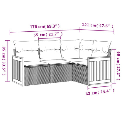 4-tlg. Garten-Sofagarnitur mit Kissen Beige Poly Rattan