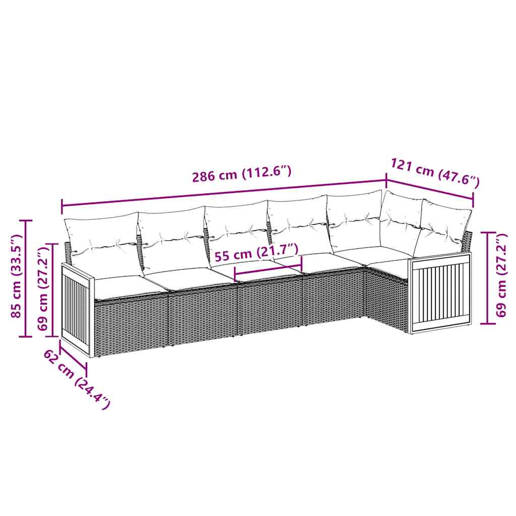 6-tlg. Garten-Sofagarnitur mit Kissen Schwarz Poly Rattan