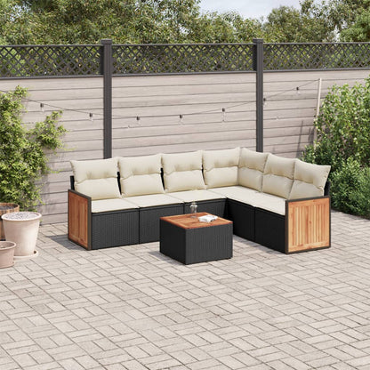 7-tlg. Garten-Sofagarnitur mit Kissen Schwarz Poly Rattan