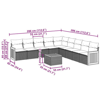 10-tlg. Garten-Sofagarnitur mit Kissen Schwarz Poly Rattan