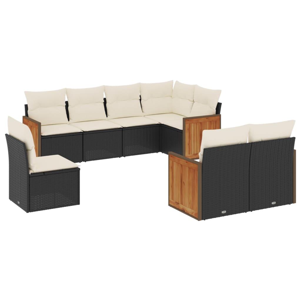 8-piece garden sofa set with cushions, black poly rattan