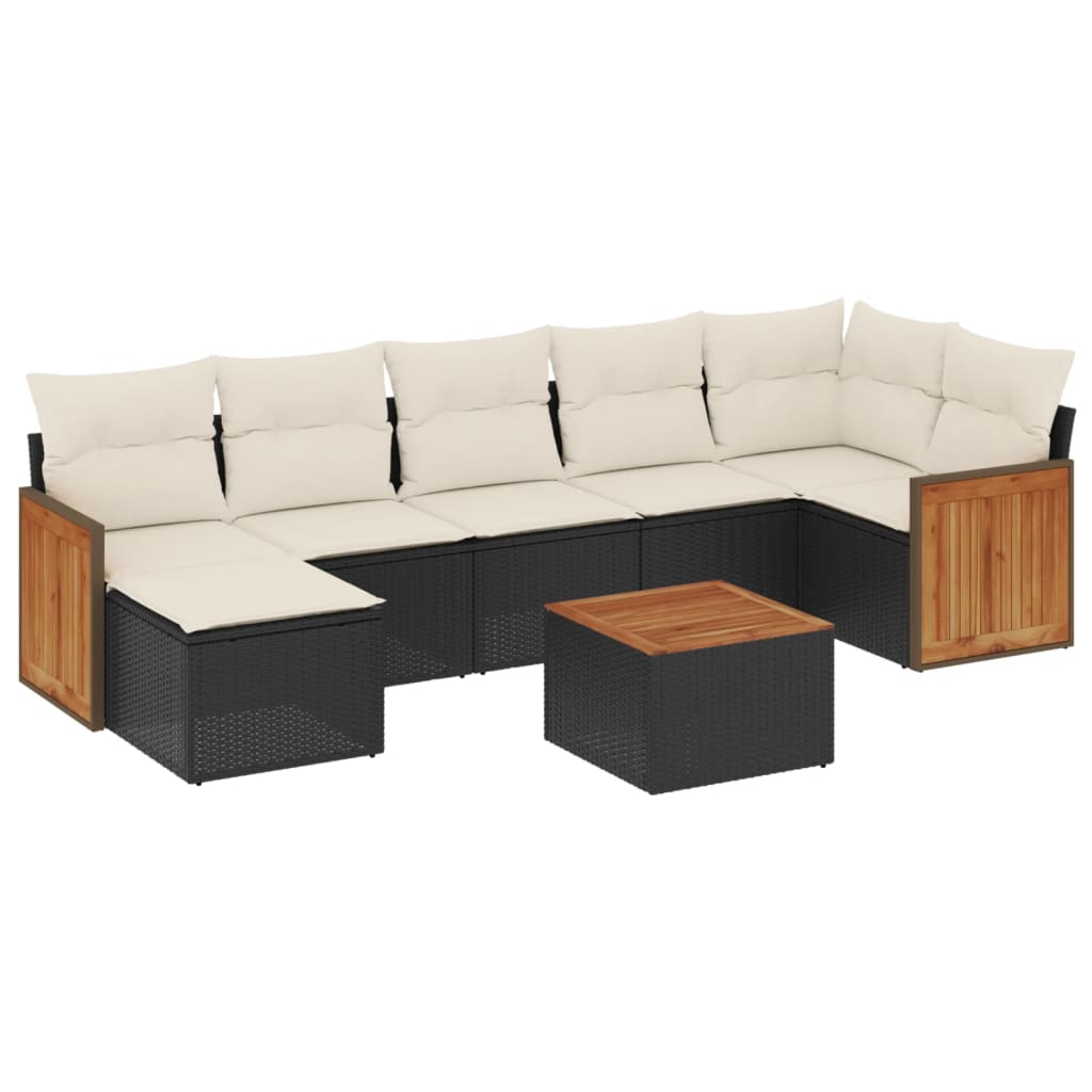8-piece garden sofa set with cushions, black poly rattan