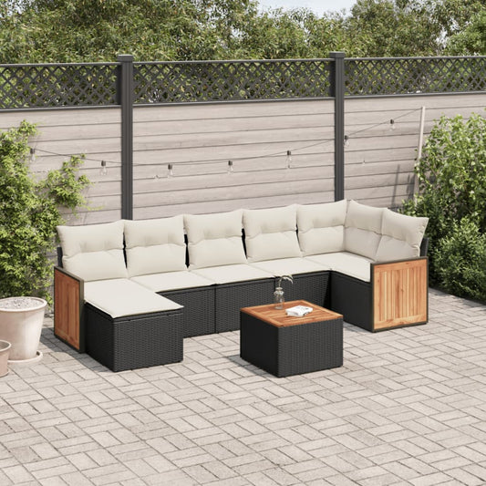 8-piece garden sofa set with cushions, black poly rattan