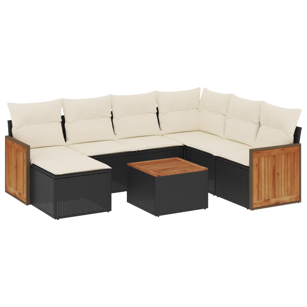 8-piece garden sofa set with cushions, black poly rattan